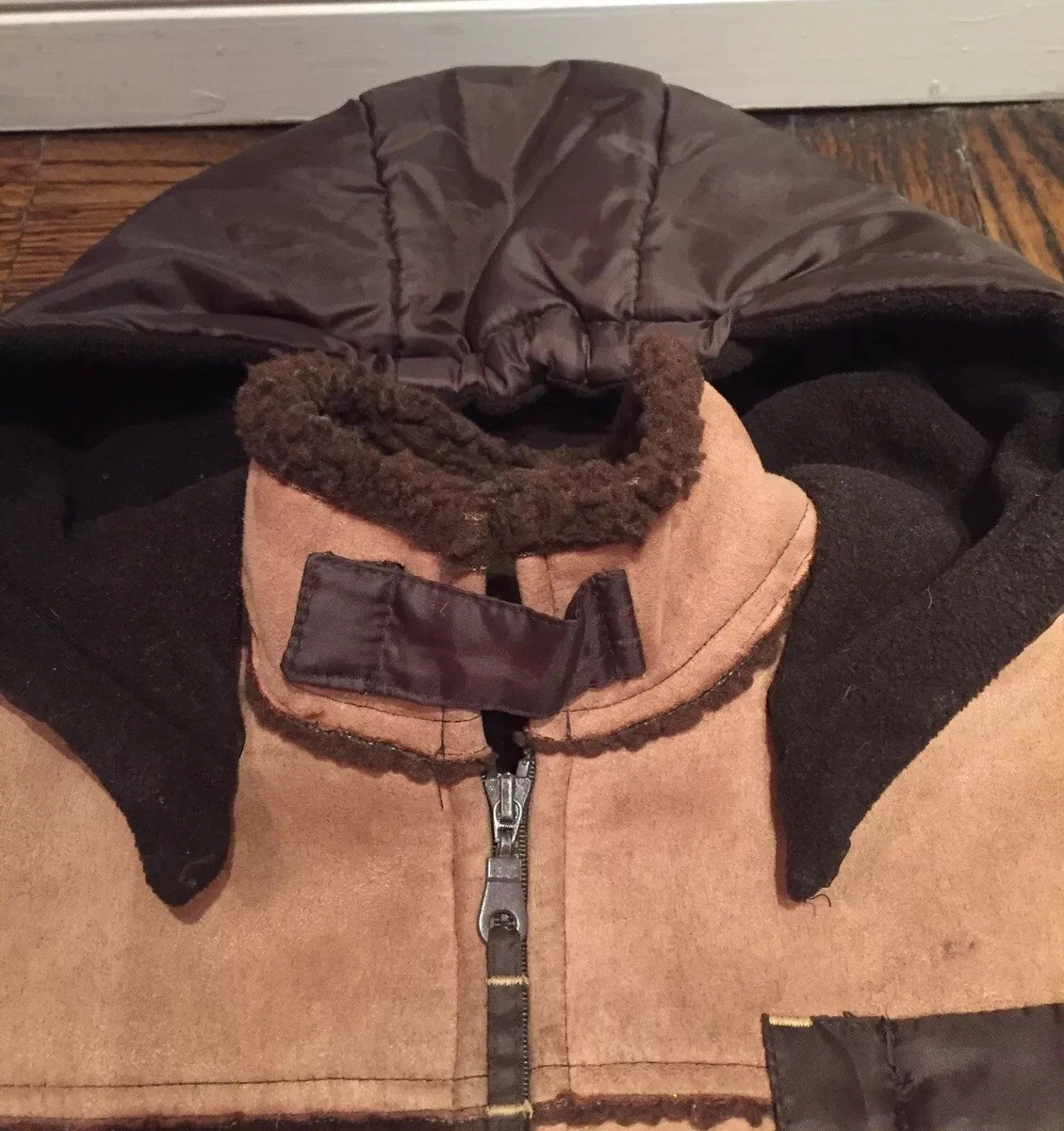 REDACTION BABY boys brown beige faux shearling hooded jacket coat