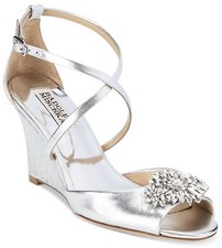 Badgley Mischka Womens Cabina Crystal Embellished Crisscross Strap Wedge 7.5 NIB