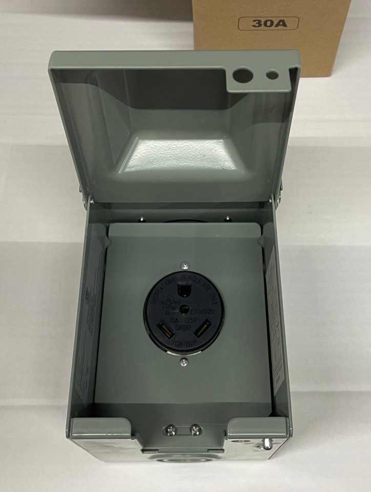 RV 30 Amp RV Power Outlet Box 125V Rainproof NoDrilling Receptacle