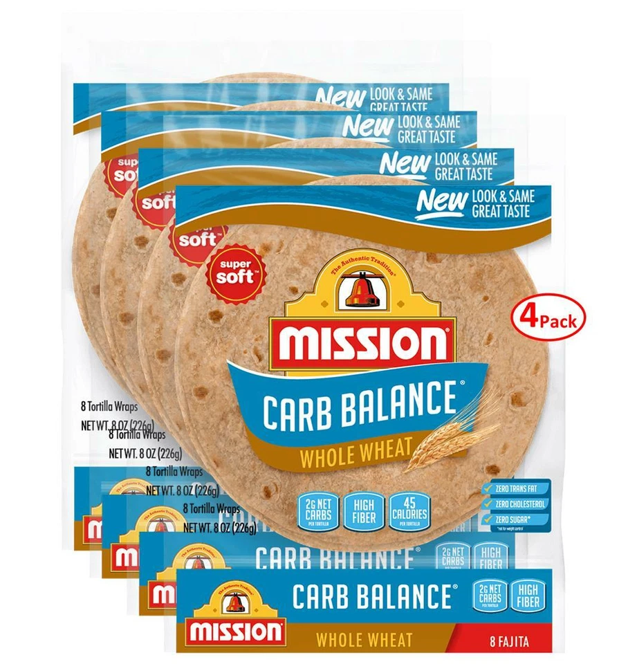MISSION FOODS Mission Carb Balance 6" Fajita Whole Wheat Tortillas 8 Ct, 8 oz. - 4 Pack | Keto