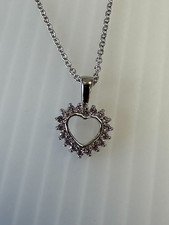 Fine 925 Sterling Silver Girls Pink Stone Heart Charm Pendant Necklace 14" - 16"