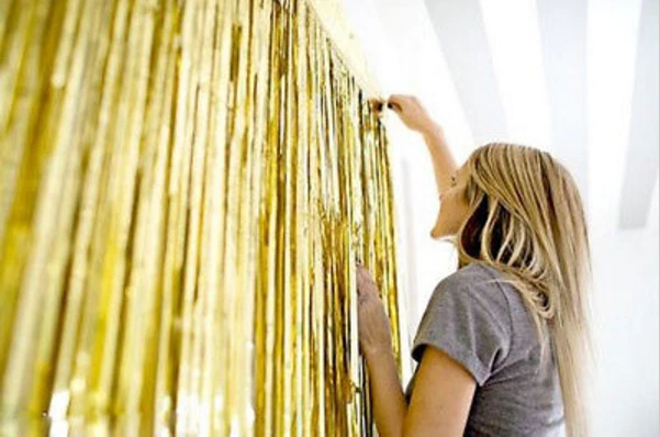 2m Shimmer Foil Glitter Tinsel Metallic Wedding Party Backdrop Curtain Window - Image 2 of 3