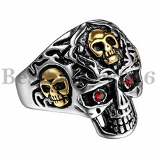 Mens Stainless Steel Punk Rock Gothic Skull Head Skeleton Biker Ring Size 8-13