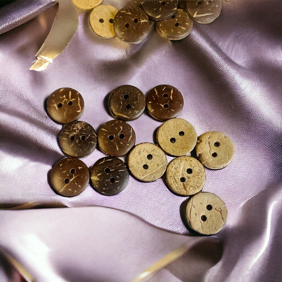 20mm Medium Natural Coconut Shell Buttons 2 Hole Brown Sewing Knitting Adult - Image 2 of 4