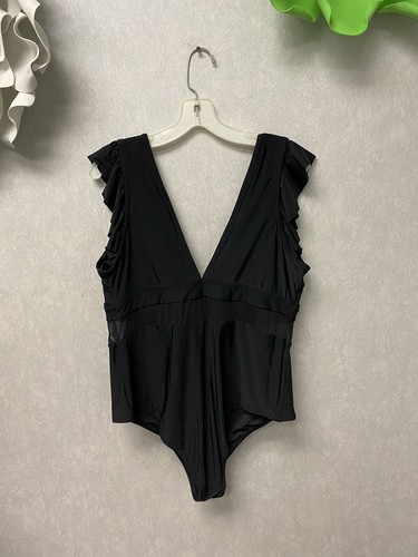 Cupshe Bathing Suit Plus Women 2X Black Ruffle Sleeve Mesh Panel One Piece Swim - Picture 4 of 8
