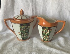 Vintage Lusterware Cream  Sugar, Floral Design, Made in Japan, 5" g 