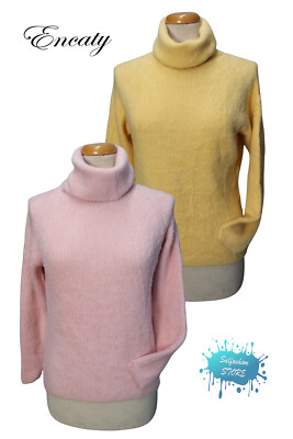 Damen Mädchen Pullover Stehkragen gerippt Kaschmir Optik ENCATY