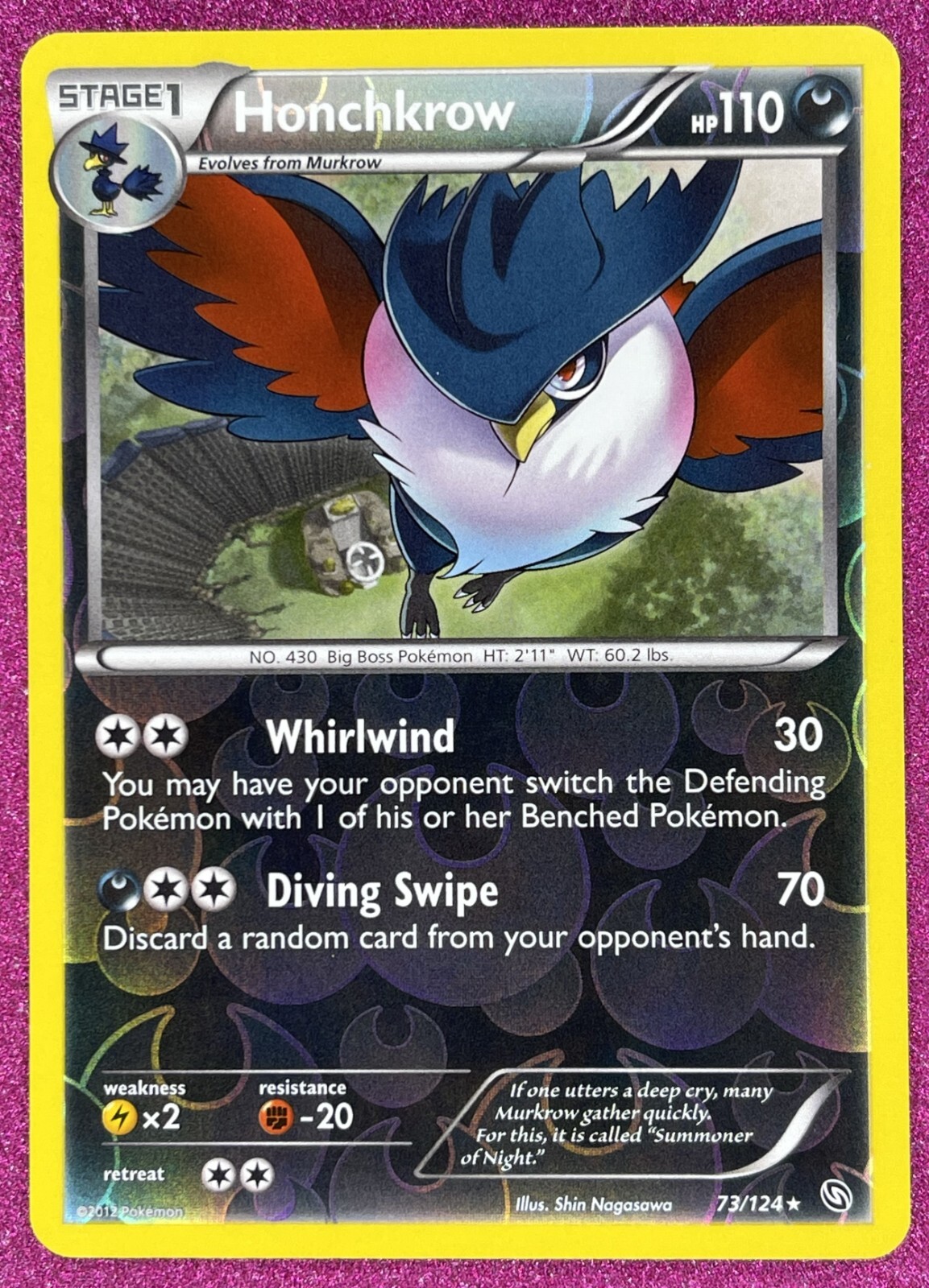 Pokemon TCG Honchkrow 73/124 Reverse Holo Rare B&W Dragons Exalted 2012 LP