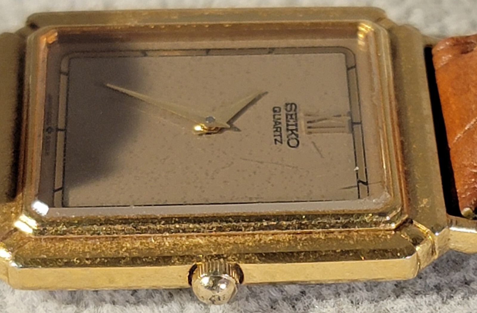 SEIKO Brown Face Gold Case Rectangular watch Genu… - image 3