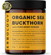 Organic Sea Buckthorn Powder 50g, Omega-7, Vitamin C, Skin & Immunity Support