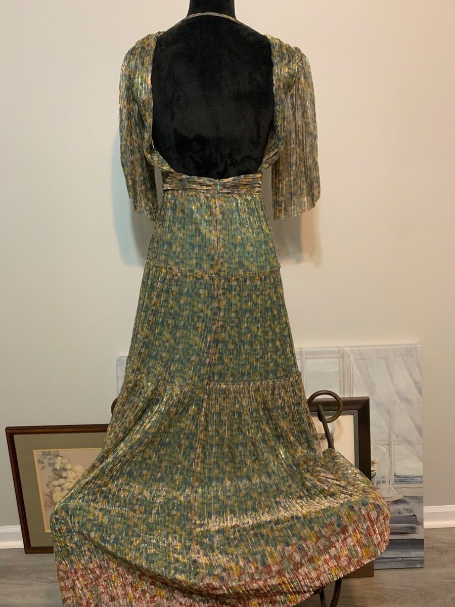 Bash ba&sh PERLA green iridescent floral wrap maxi pleated dress - Size XS/US 4 Bash ba&sh PERLA green iridescent floral wrap maxi pleated dress - Size XS/US 4