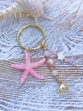 Pink Starfish Shell Key Chain Rose Quartz Crystal Pendant Keychain Gift NEW