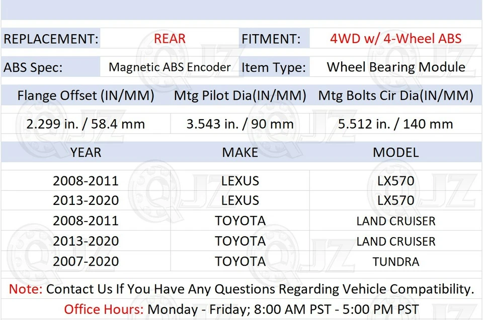 [REAR(Qty.2)] Wheel Bearing Unit For 2013-2020 Toyota Land Cruiser SUV 4WD-Model - Изображение 2 из 4