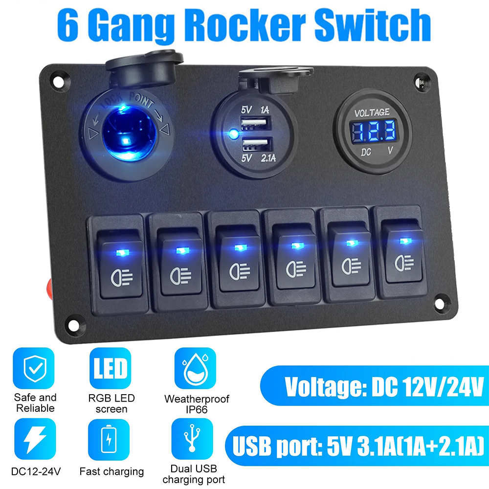 Marine Switch Panel Waterproof 6 Gang Rocker Switch Panel 5pin Toggle ...