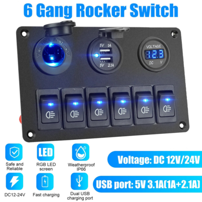 #ad #ad 12V LED 6 Gang On Off Rocker Switch Panel Car Truck Boat Marine Inline Fuse Box $19.65