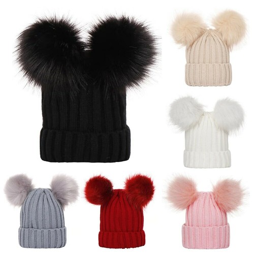 Double Ball Hat Kids Pom Pom Beanie | eBay