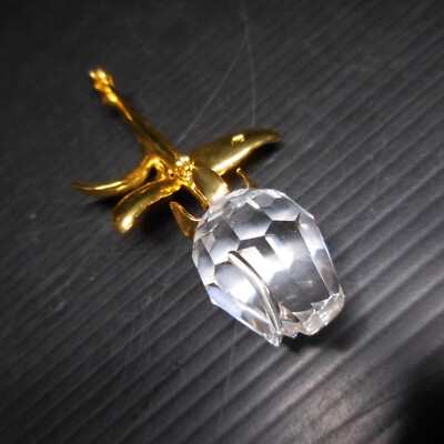 Broche Dôme En Cristal Rose Plaqué Or - Occasion Bel état, Bijou Vintage