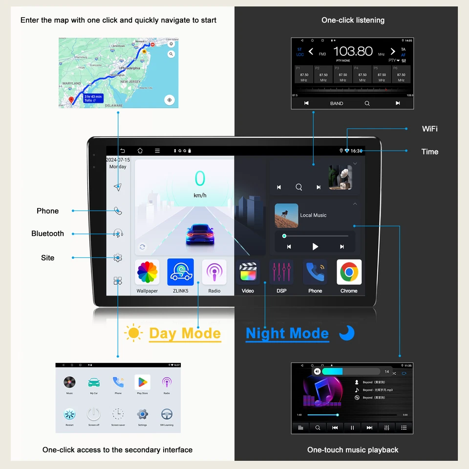 Radio de coche automática Android 13 GPS para Dodge Journey 2012-2016 Apple CarPlay Android Foto 4 de 4