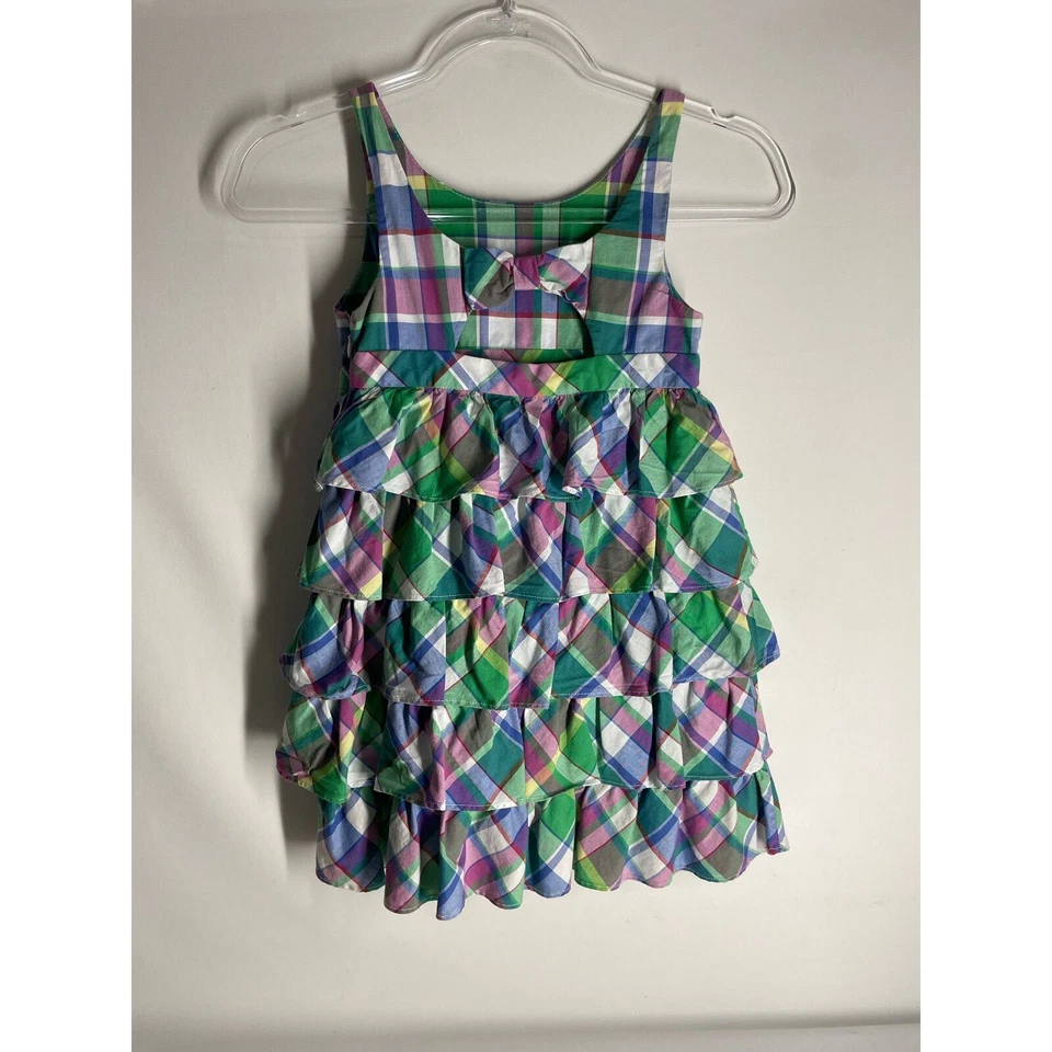Ralph Lauren Girls Ruffle Dress Plaid Bow Back Tank Size 6X Cotton  - Image 3 of 4