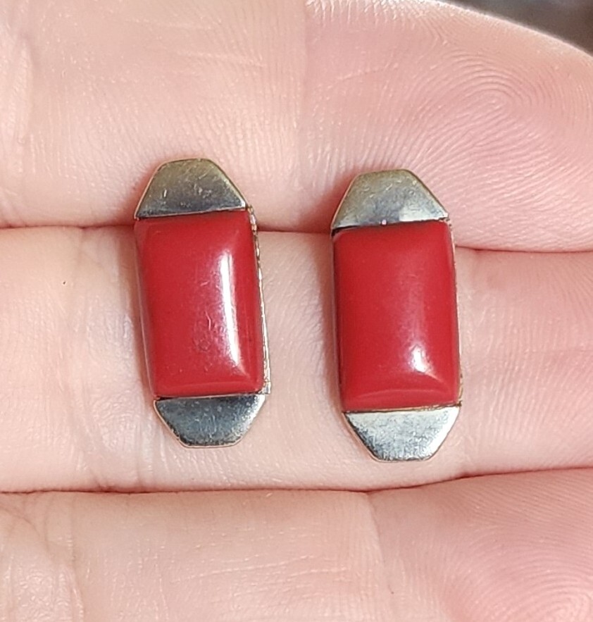 Vintage Handmade "PB 925" Mexico Sterling Red Coral Earrings eBay