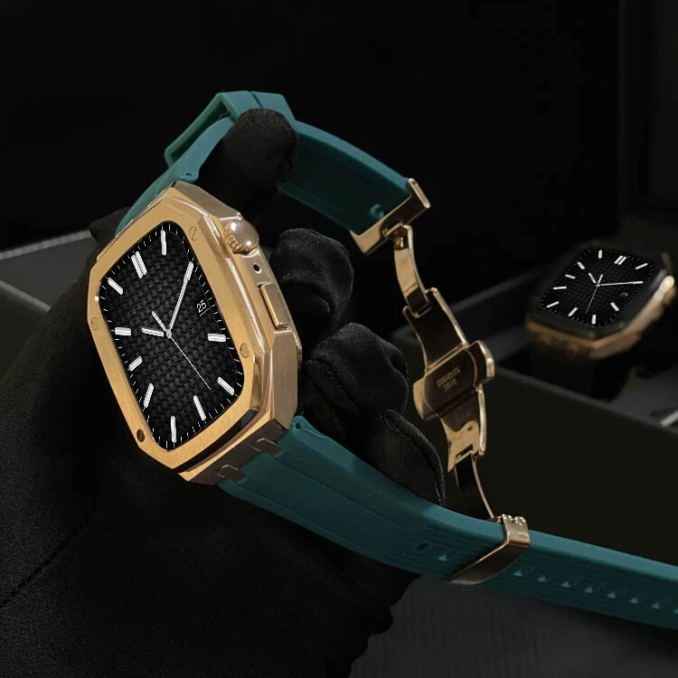 Stainless Steel Case Rubber Strap For Apple Watch Band 9 8 7 6 5 44/45mm Mod Kit - Image 4 of 4