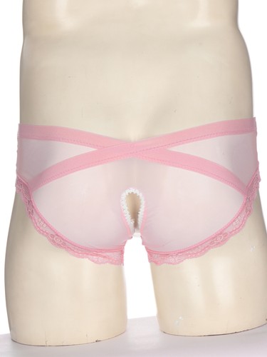 UK Mens Sissy See-Through Mesh Underwear Crotchless Low Rise Lace Trim Briefs - Picture 57 of 115