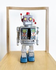 Vintage Star Strider Robot Silver Battery Operated Tin Horikawa Toy No Box Works