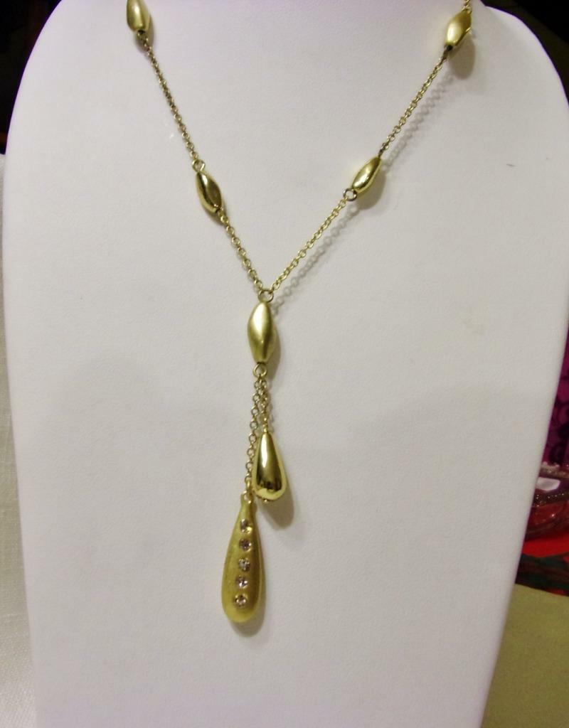 SAQ Marked Matte Bright Gold Tone Teardrop Rhinestone Deco