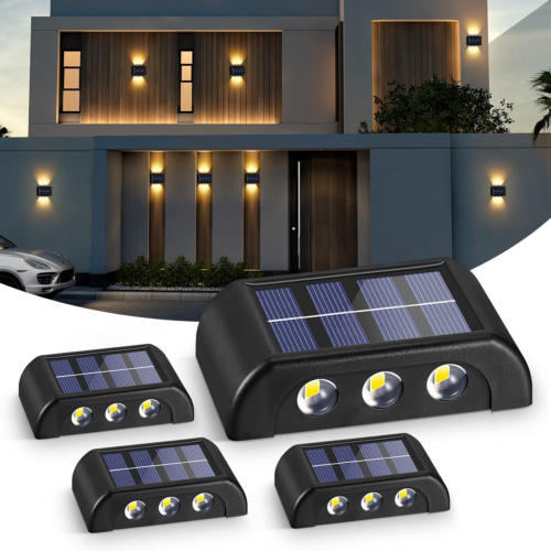 4 Pezzi Luci Solari Esterno Giardino, IP65 Impermeabile 6 LED Lampada Da Parete, - Foto 1 di 10