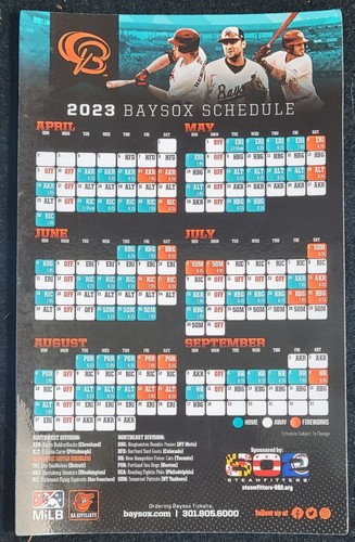 2023 BOWIE BAYSOX Magnetic Magnet Schedule Baltimore Orioles gunnar