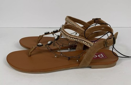 NEW Pop Equinox Ankle Strap Flat sandals Women's Size 9 M Tan Jewel Boho Beach - 第 3/11 張圖片