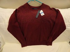 Image of PERRY ELLIS Chianti Red Marled-Block Men's Large Crew Neck Knit Sweater $69 NWT