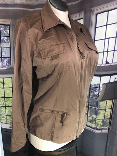 Chicos 1 M Brown Jacket Front Zip Pockets Collared Light Weight - Picture 6 of 12