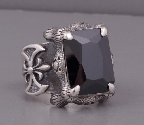28g heavy dragon axe claw black biker skull 925 sterling silver mens ring US 8 - Picture 10 of 12
