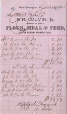 R Colvin North Bennington VT 1881 Billhead Flour Meal & Feed