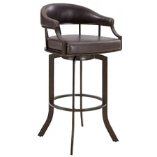 Armen Living Pharaoh Swivel 30" Auburn Bay and Brown Faux Leather Bar Stool