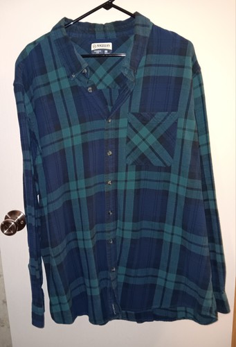 Magellan Mens 2XL Blue Green Flannel Plaid Button Down Classic Fit Canyon Creek