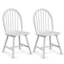 Set of 2 Vintage Windsor Dining Side Chair Wood Spindleback Kitchen Room White