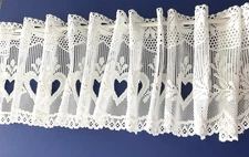 BRAND NEW White Lace Window Valance 72” Wide x 12" Tall - Scallops Hearts Bows