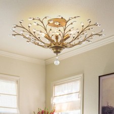 Modern Crystal Chandelier 5-Light Semi Flush Mount Ceiling Light Fixture Bedroom