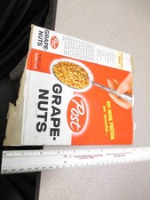 cereal box POST 1950s GRAPE NUTS calorie menu plan