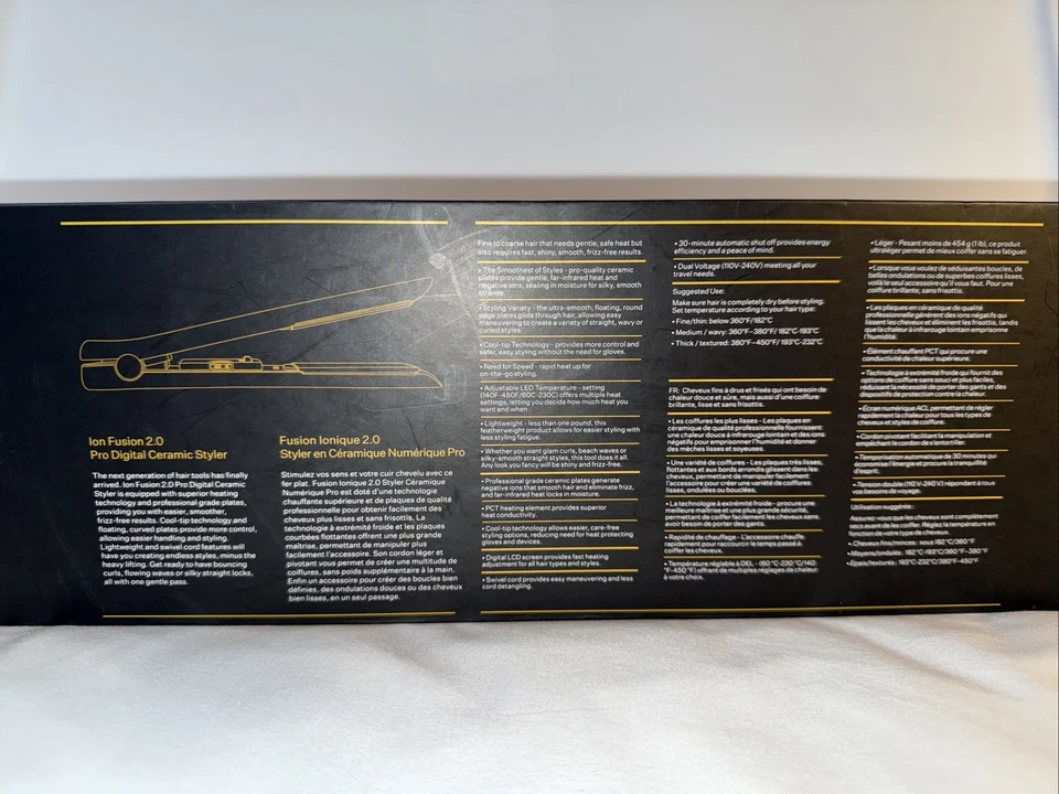 Plancha de pelo profesional PYT LUXE cerámica plancha NUEVA caja abierta negra Foto 4 de 4