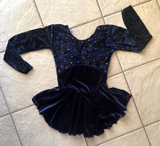 NEW Girls NAVY BLUE Velvet FLORAL GEMS Competition FIGURE ICE SKATING DRESS
