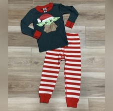 Hanna Andersson Star Wars Christmas Grogu Pajama Set Santa Hat Green Red 3T 90