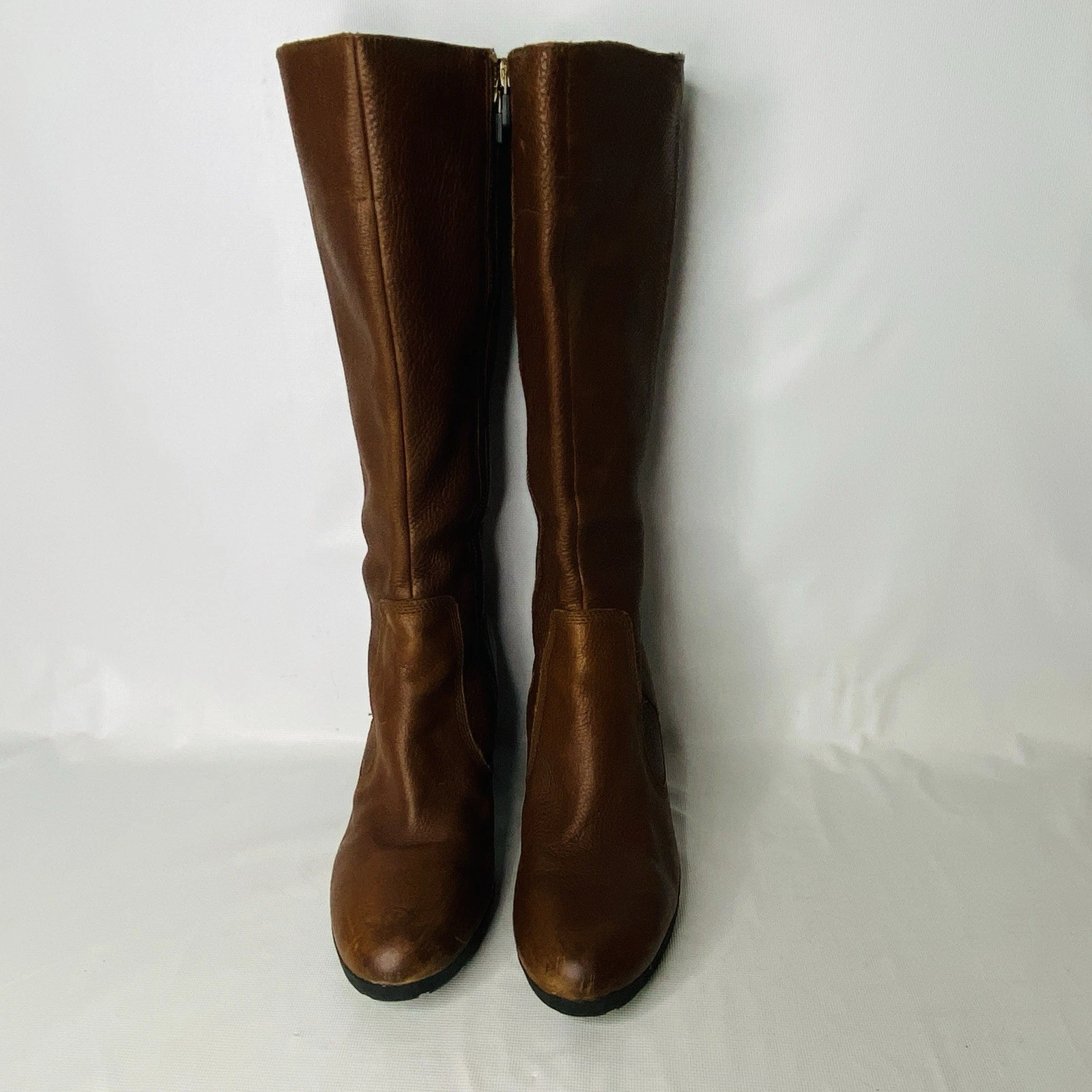 Stivali TIMBERLAND donna tg 10 pelle marrone zip laterale invernali tacco alto al ginocchio