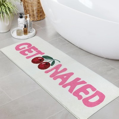 SHIYUE Get Naked Bath Mat Pink Cute Funny Bathroom Rug, Soft Absorbent Water Non