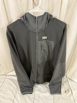 Helly Hansen Hooded Mens M Lightweight Stretch Jacket Black Gray Full zip
