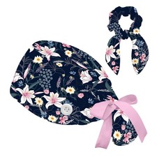 Scrub Caps Women Nursing Hats Button Adjustable Working Cap Ponytail Pouch Tie