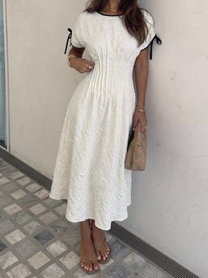Elegant ladies summer dress with jacquard pattern in long shape