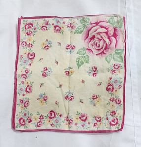2 Vintage Floral Handkerchiefs Multicolor Pink Rose Print & Yellow Embroidered